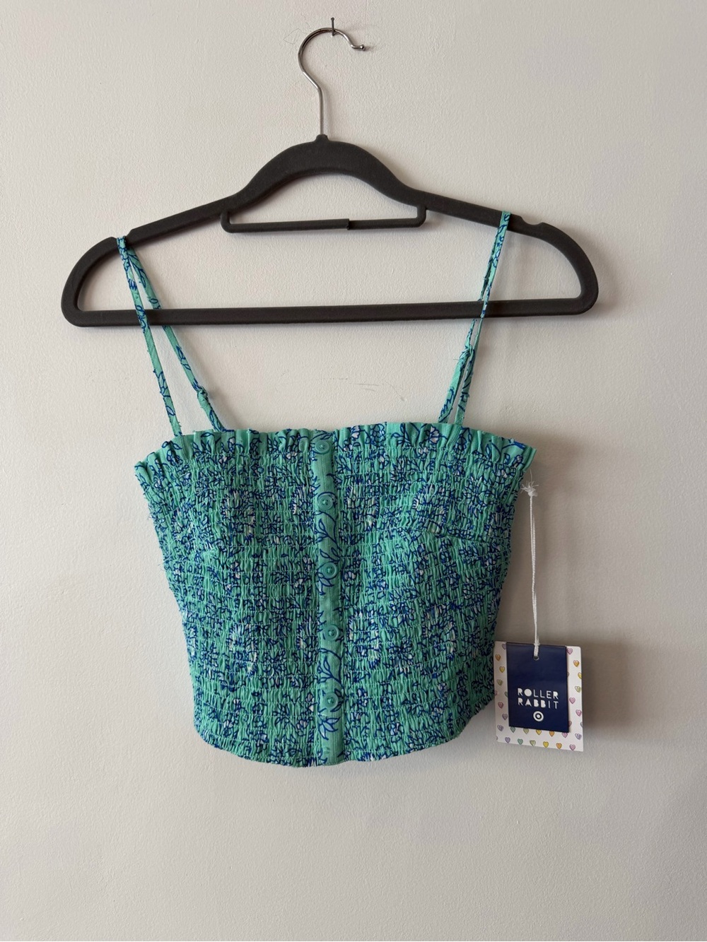 Roller Rabbit x Target Collab sold out Teal Floral Smocked Crop Top XXS